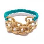 Plastic Lace Bracelet - Turquoise and gold chain bracelet - Smoothie bracelet