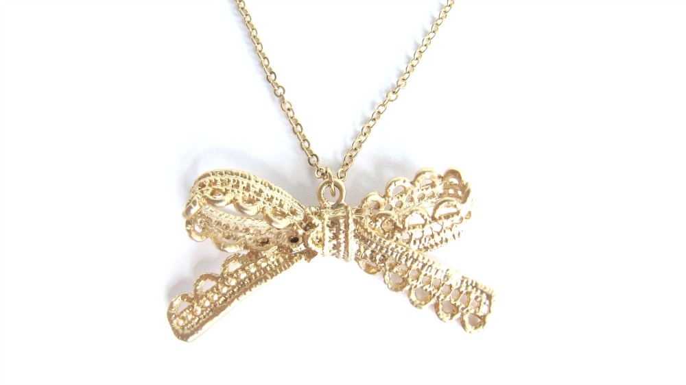 Gold Bow Necklace Lace RibbonCharm Gold Tiffany on Luulla