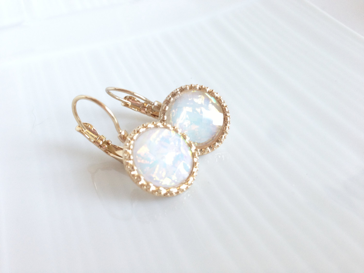Gold Dangle Earrings Drop Earrings French Back Earrings White